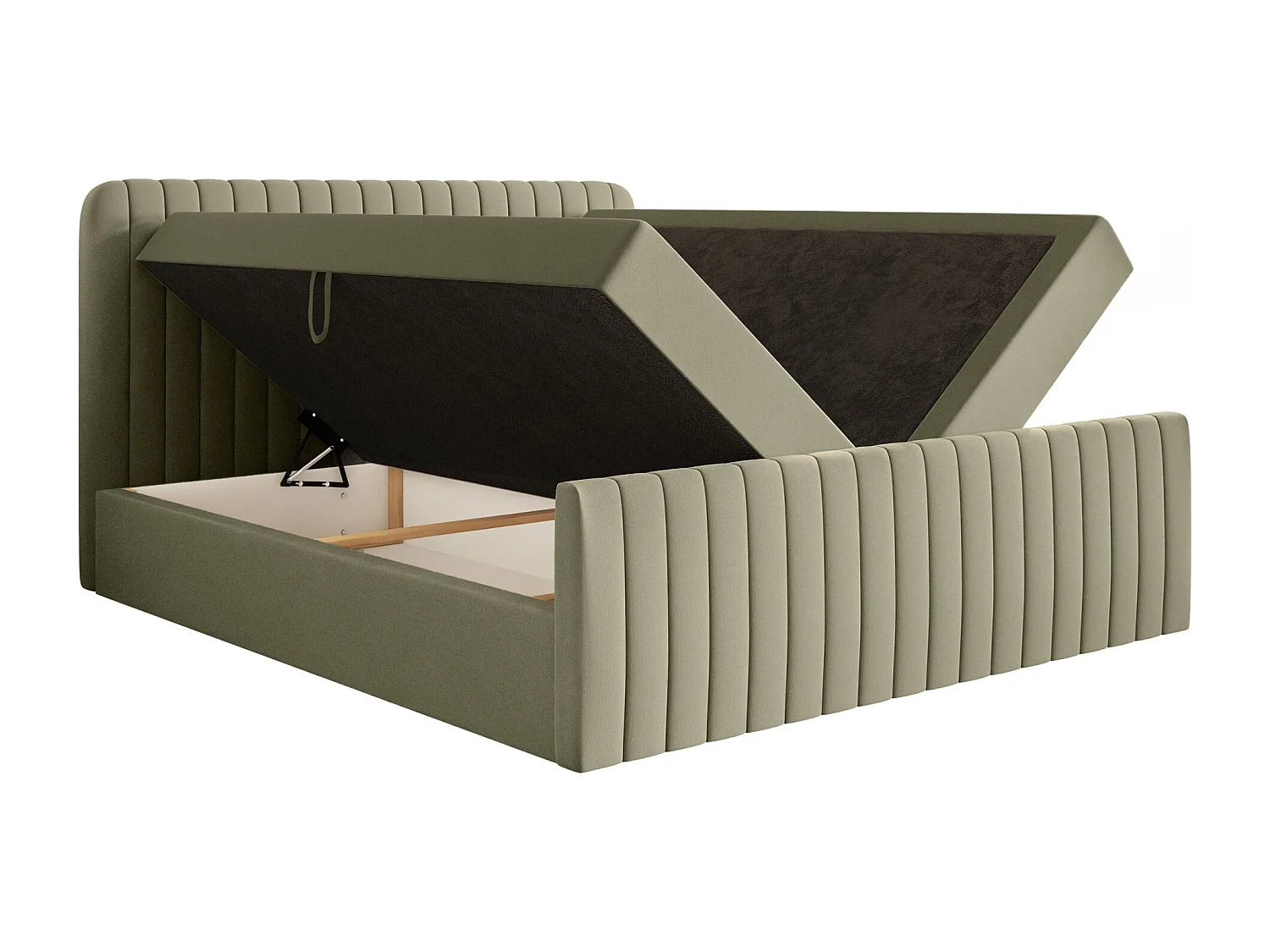 Lit continental avec surmatelas - 180x200 cm - chenille olive foncé - SALIANO