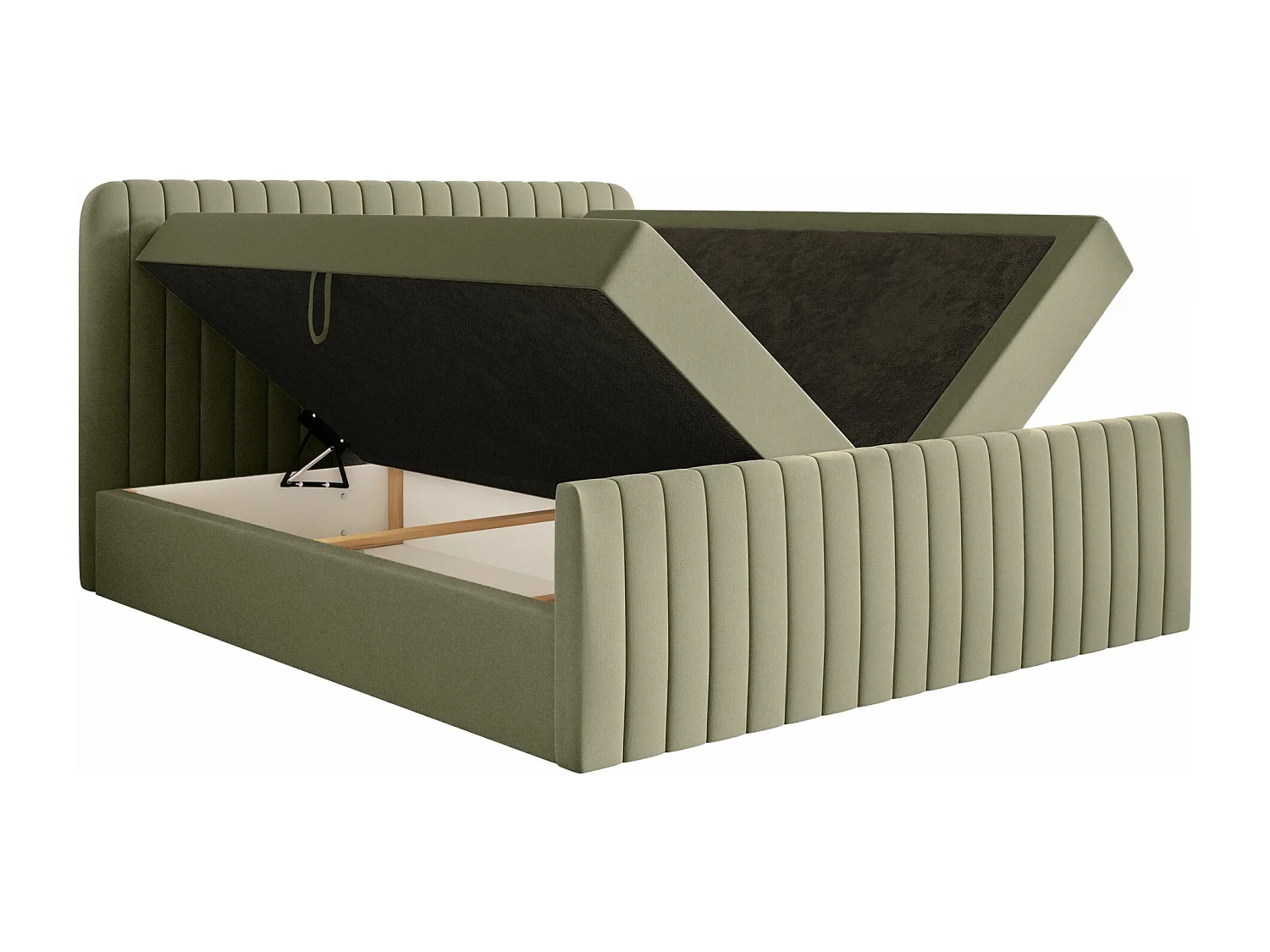 Lit continental avec surmatelas - 160x200 cm - chenille olive foncé - SALIANO
