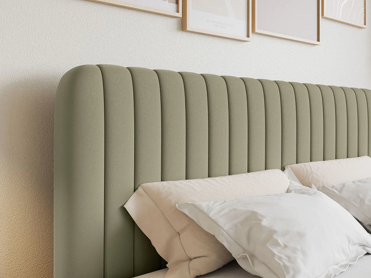 Lit continental avec surmatelas - 160x200 cm - chenille olive foncé - SALIANO