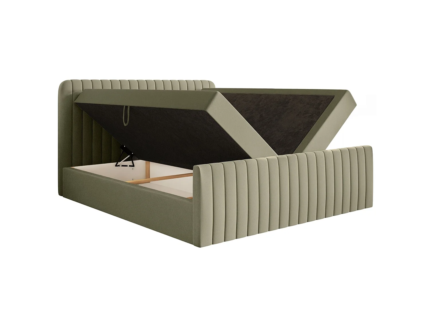 Lit continental avec surmatelas - 160x200 cm - chenille olive foncé - SALIANO