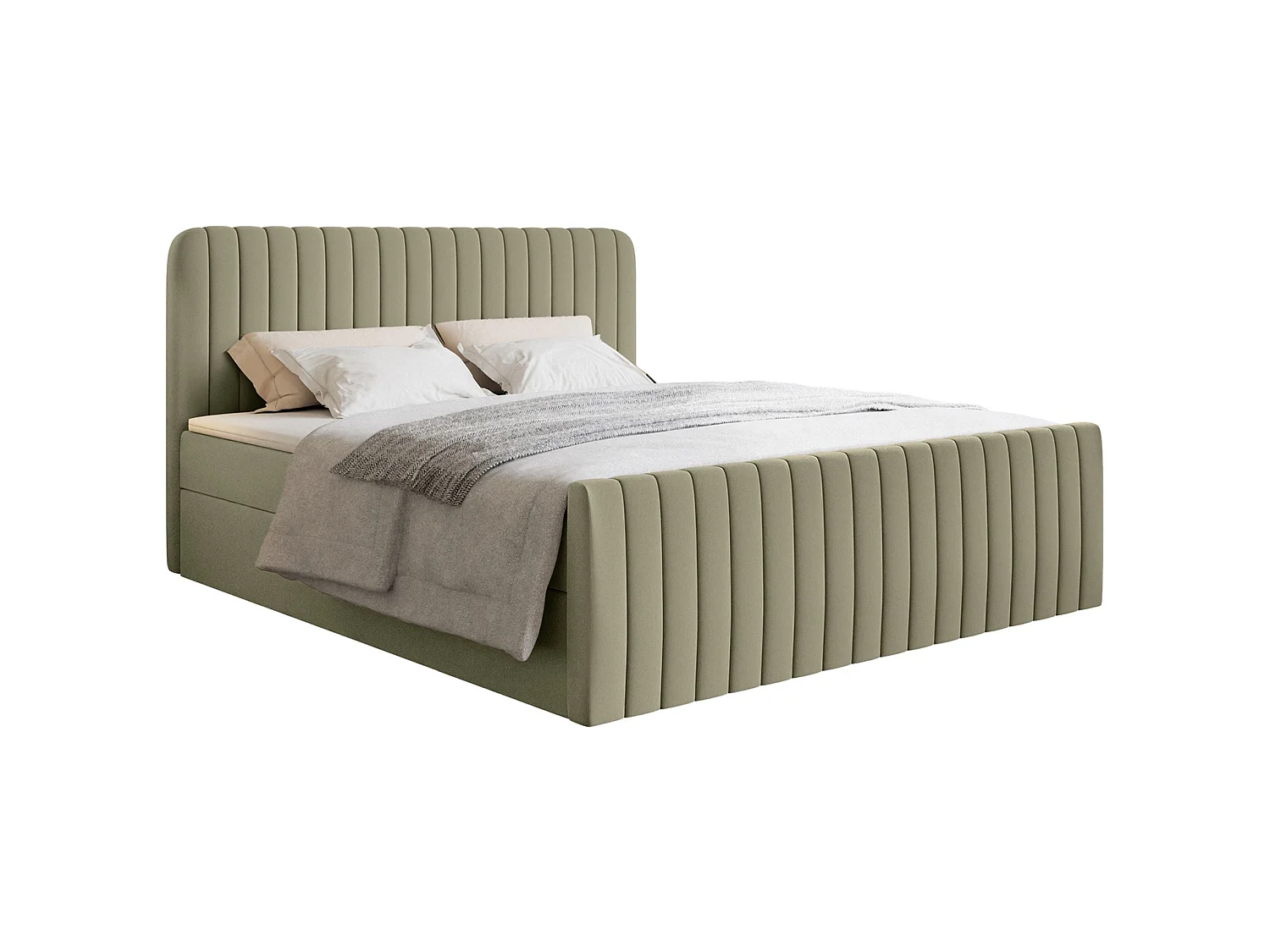 Lit continental avec surmatelas - 160x200 cm - chenille olive foncé - SALIANO