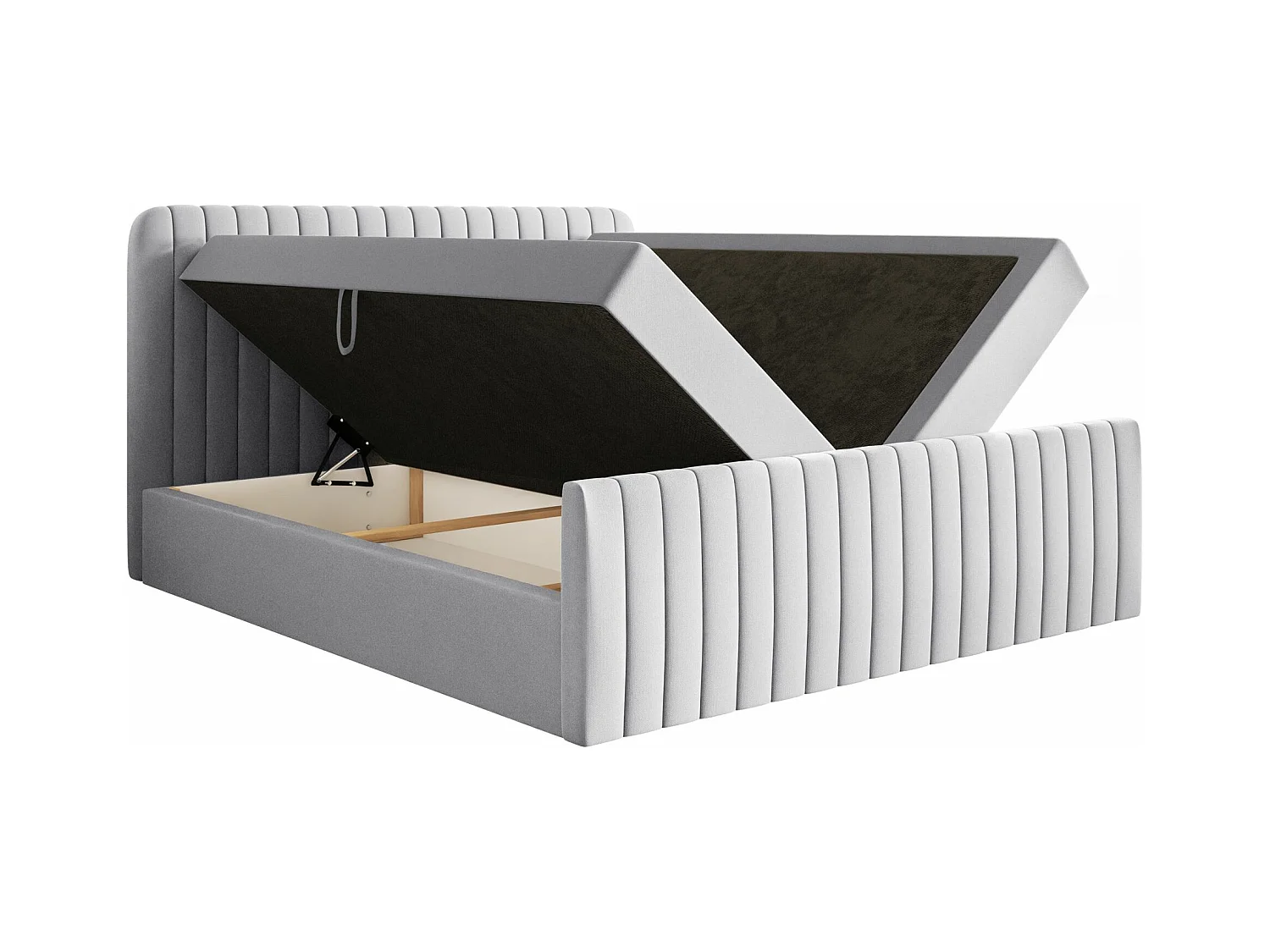 Continentaal bed met matrastopper - 180x200 cm - lichtgrijs chenille - SALIANO