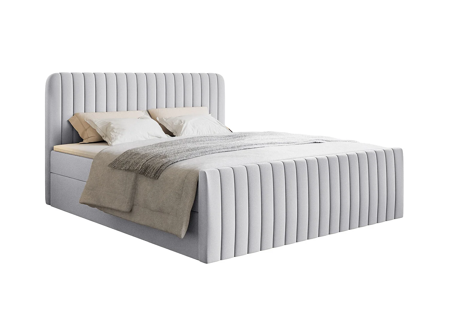 Continentaal bed met matrastopper - 180x200 cm - lichtgrijs chenille - SALIANO