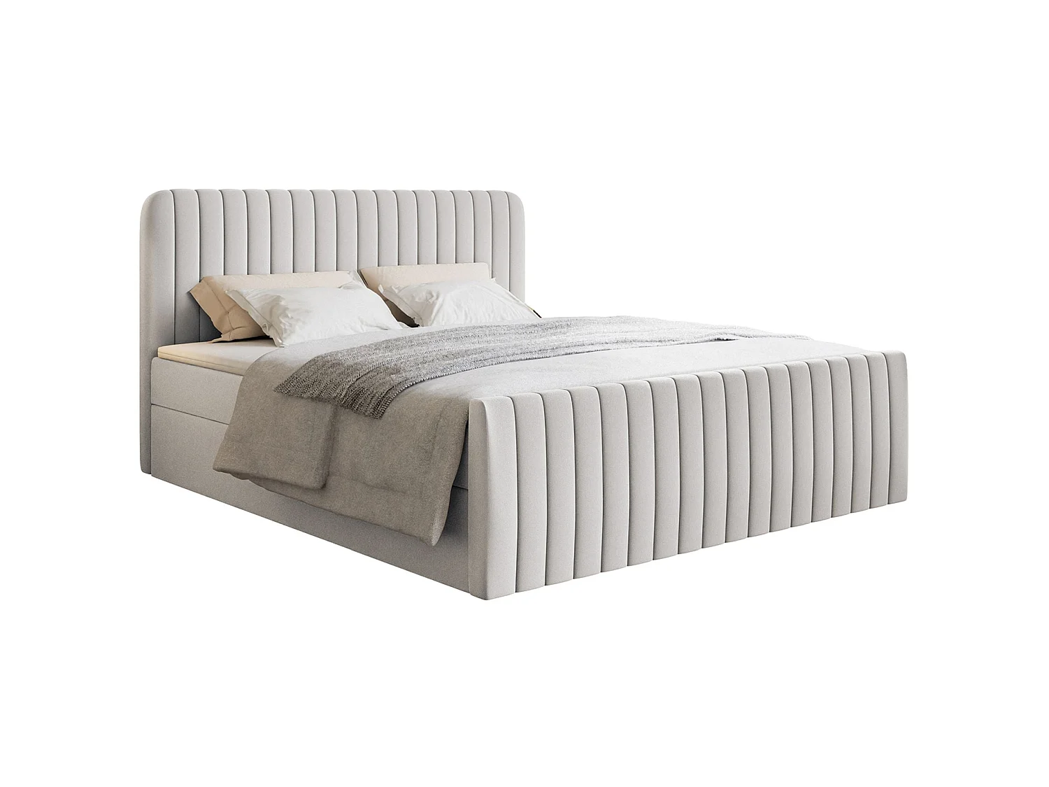 Lit continental avec surmatelas - 180x200 cm - chenille gris clair - SALIANO