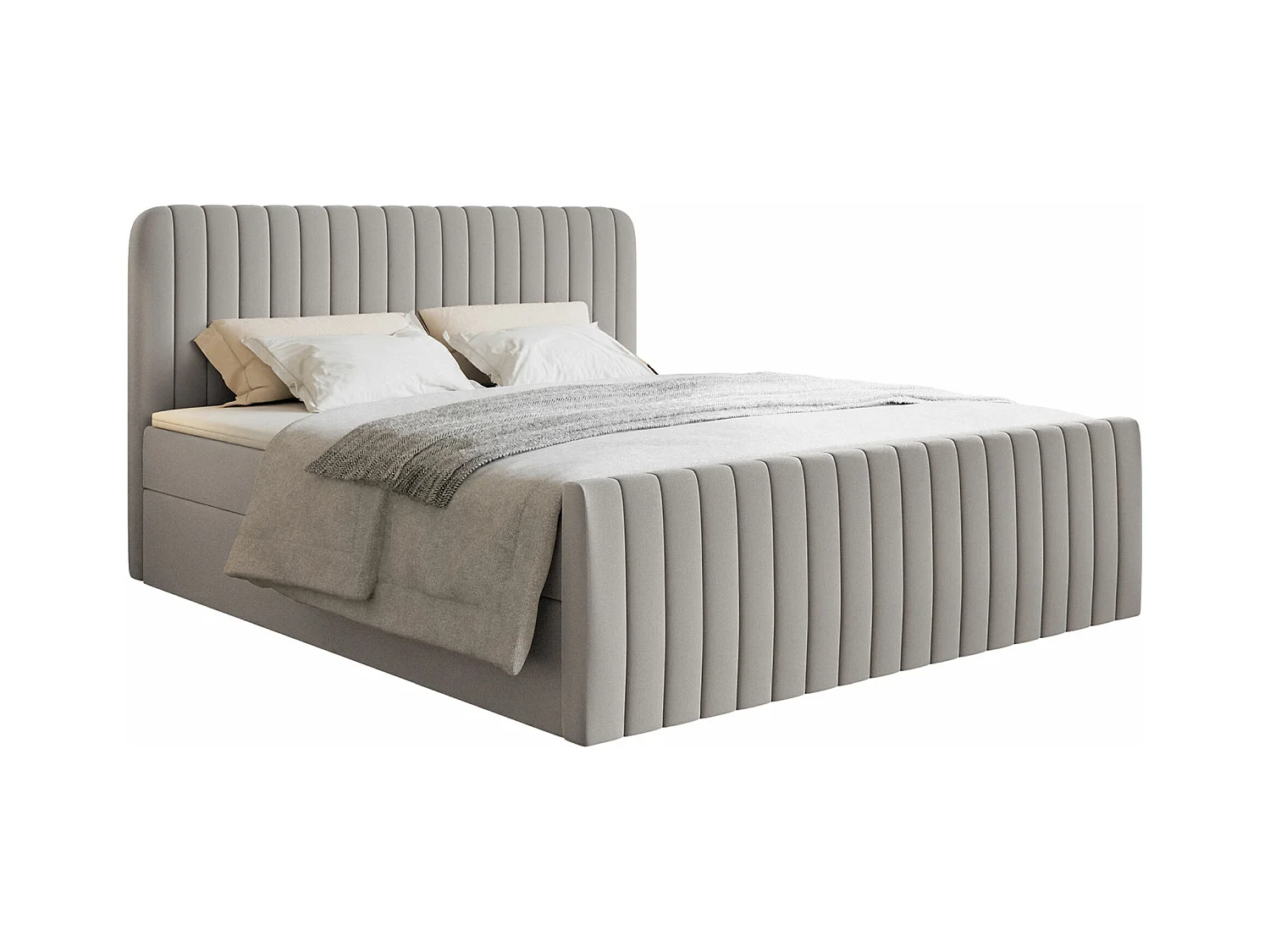 Continentaal bed met matrastopper - 180x200 cm - beige chenille - SALIANO
