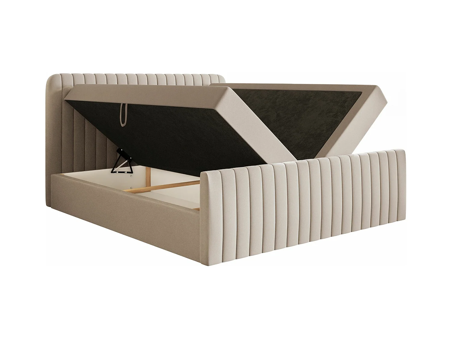 Boxspringbett mit Bettkasten - Topper und Chenille-Bezug - Beige - 160x200 cm - SALIANO