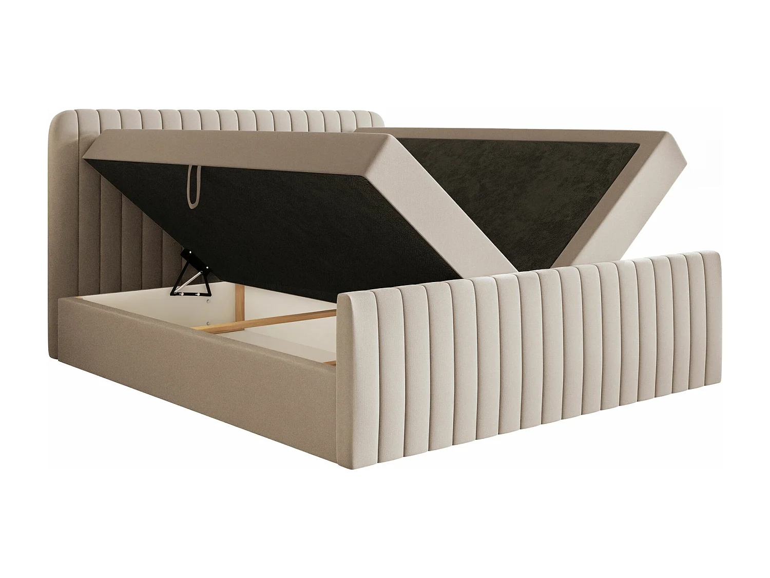 Lit continental avec surmatelas - 160x200 cm - chenille beige - SALIANO