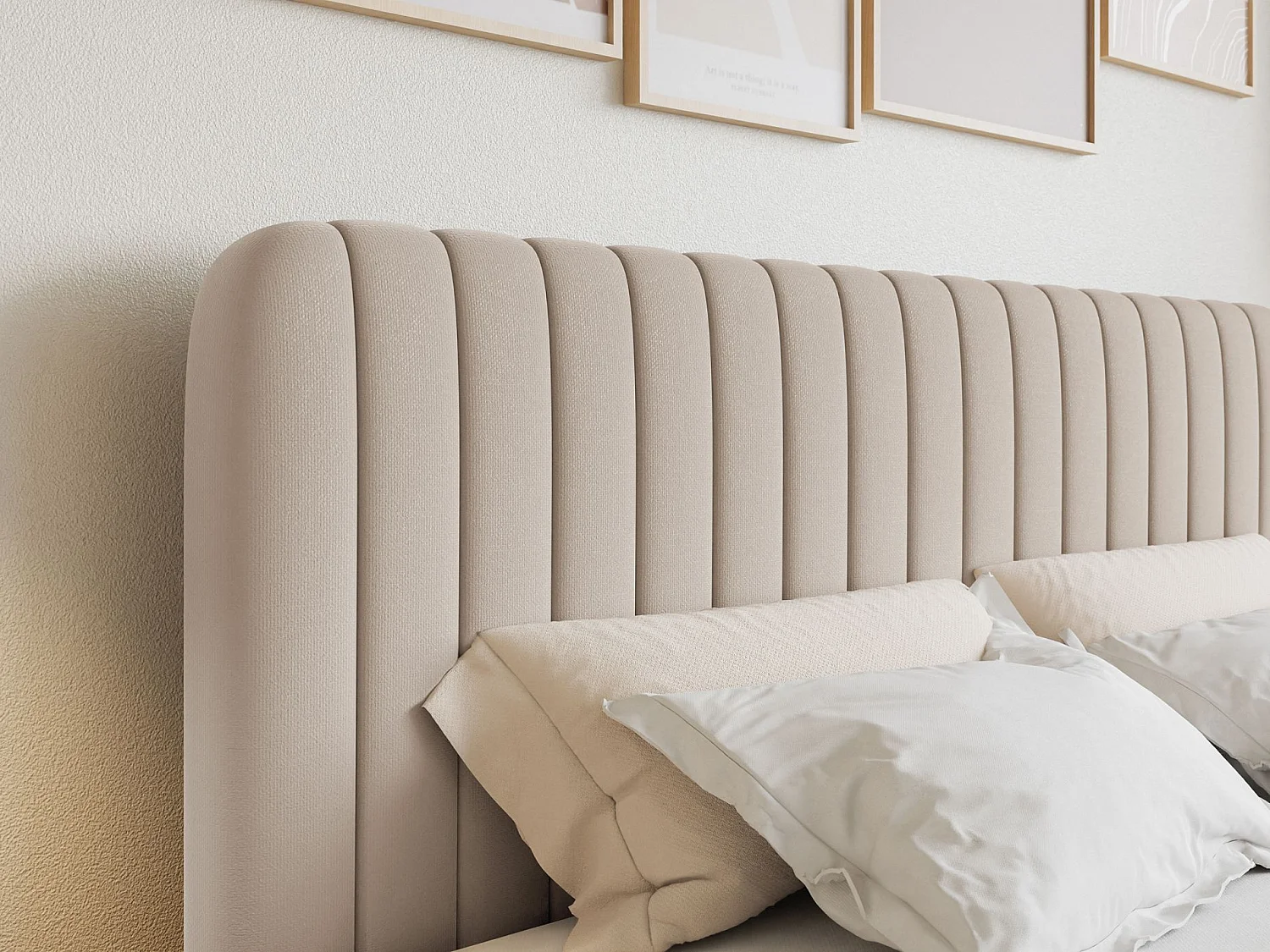 Lit continental avec surmatelas - 160x200 cm - chenille beige - SALIANO
