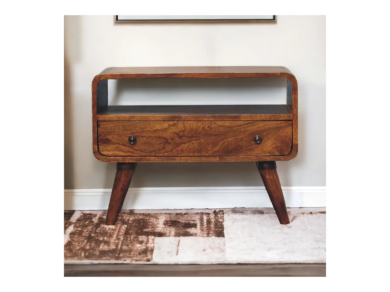 Artisan Furniture Mini mobile TV curvo in legno massello color castagno