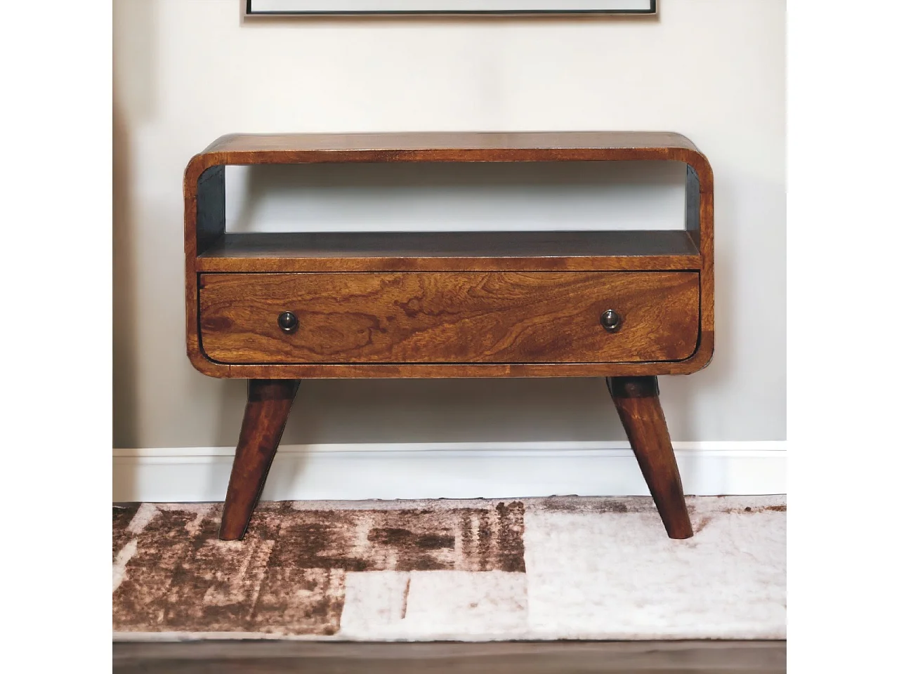 Artisan Furniture Mini gebogen tv-meubel van massief kastanjehout