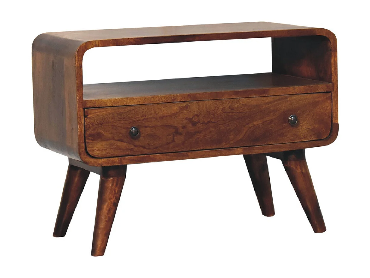 Artisan Furniture Mini gebogen tv-meubel van massief kastanjehout