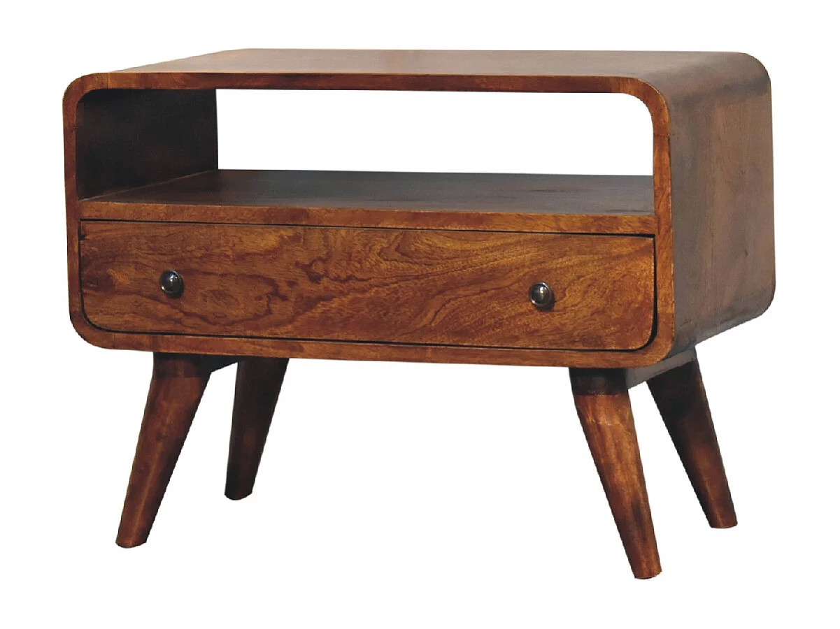 Artisan Furniture Mini gebogen tv-meubel van massief kastanjehout