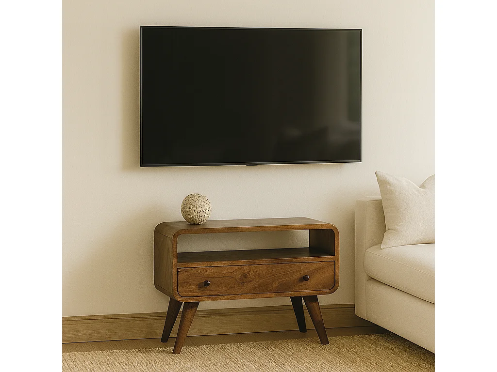 Artisan Furniture Mini gebogen tv-meubel van massief kastanjehout