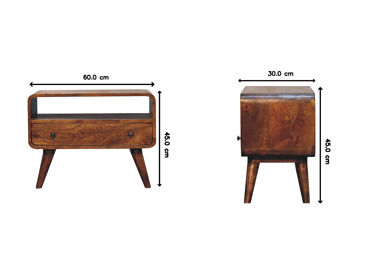 Artisan Furniture Mini gebogen tv-meubel van massief kastanjehout