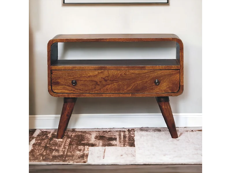 Artisan Furniture Mini gebogen tv-meubel van massief kastanjehout