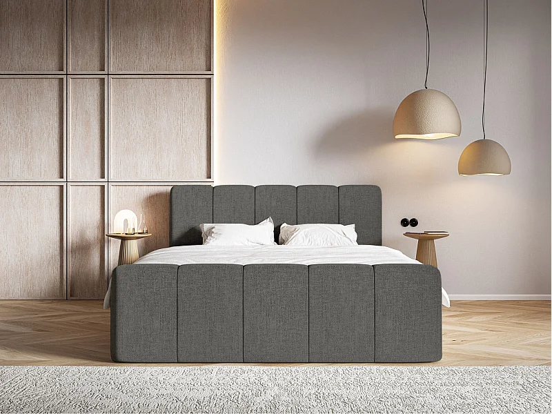 Lit continental avec surmatelas - 160x200 cm - chenille gris foncé - CLOUDY II
