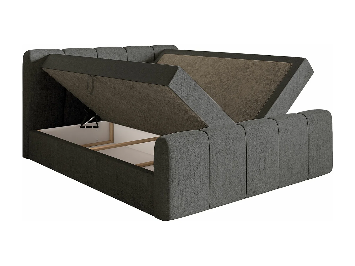 Lit continental avec surmatelas - 160x200 cm - chenille gris foncé - CLOUDY II