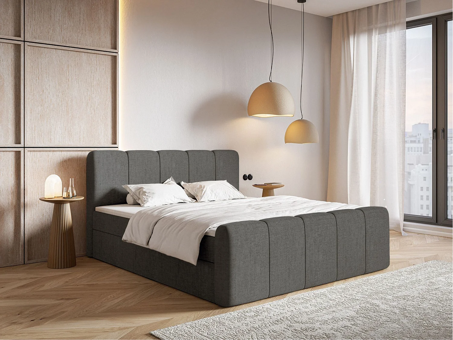 Boxspringbett 160x200 - mit Bettkästen und Topper - Chenille Dunkelgrau - CLOUDY II