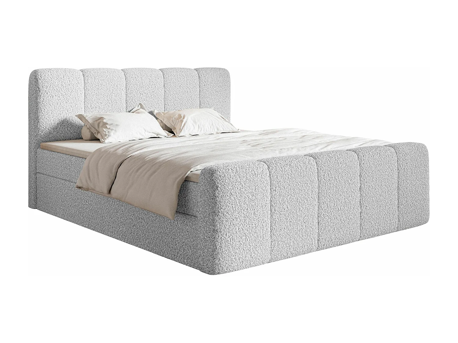 Boxspringbett 160x200 - mit Bettkästen und Topper - Bouclé Hellgrau - CLOUDY II