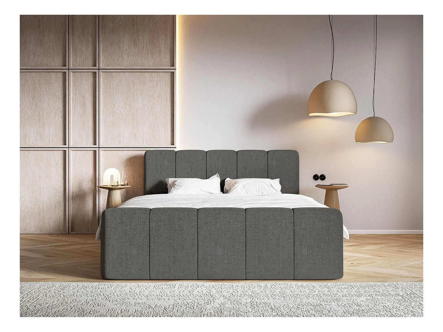 Lit continental avec surmatelas - 140x200 cm - chenille gris foncé - CLOUDY II