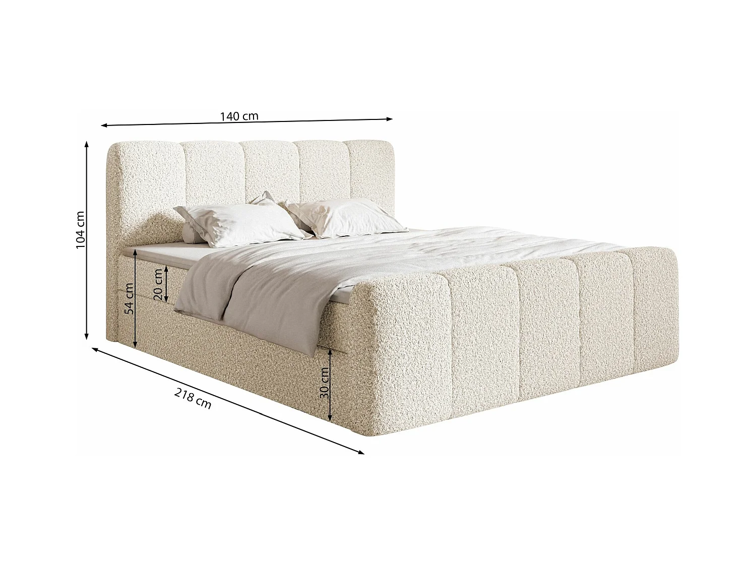 Lit continental avec surmatelas - 140x200 cm - chenille gris foncé - CLOUDY II