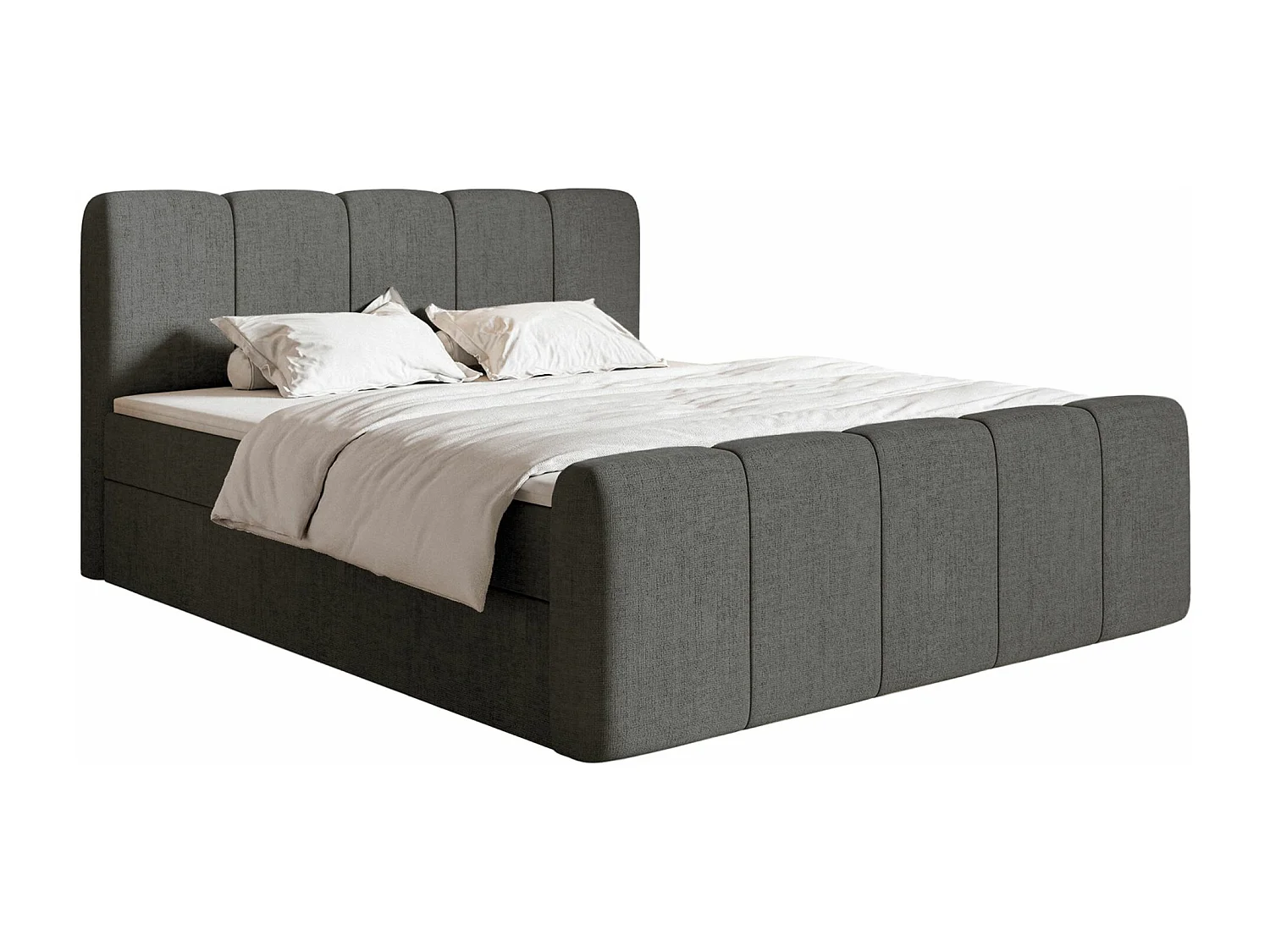 Lit continental avec surmatelas - 140x200 cm - chenille gris foncé - CLOUDY II