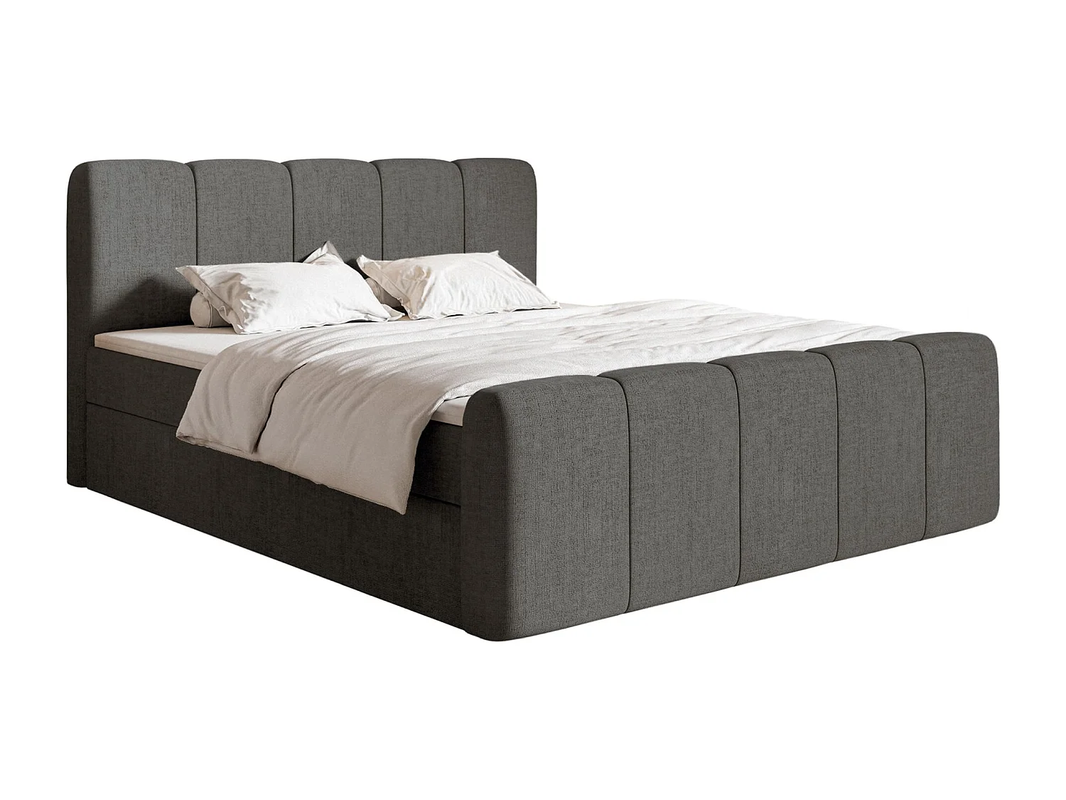 Boxspringbett 140x200 - mit Bettkästen und Topper - Chenille Dunkelgrau - CLOUDY II