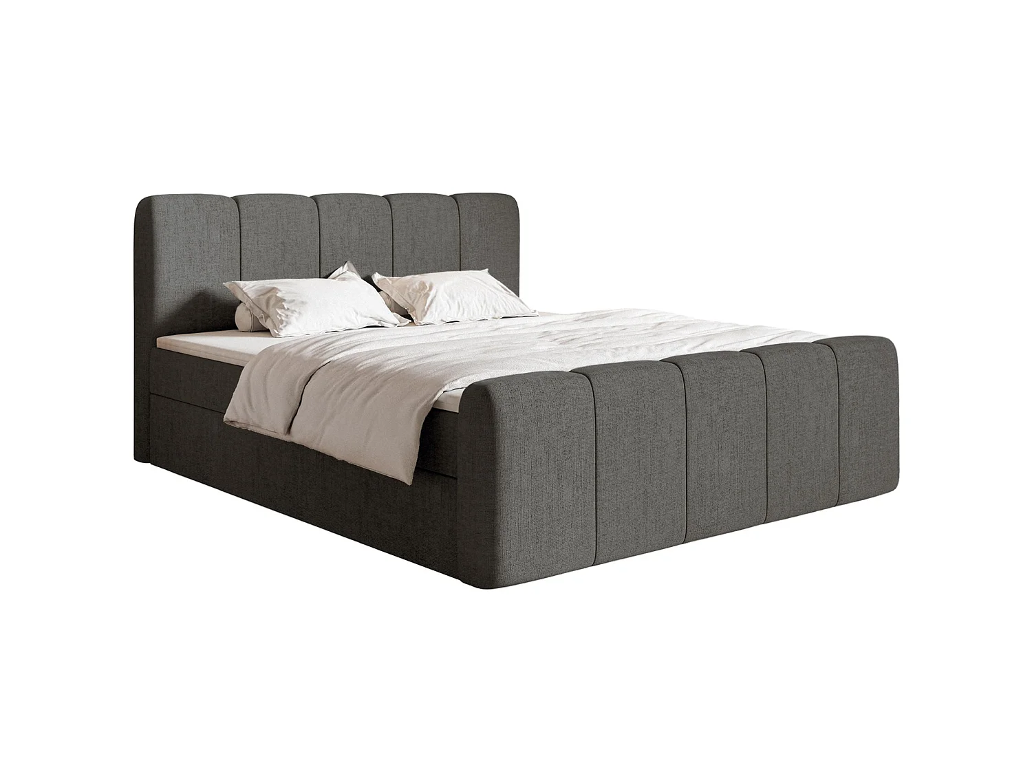 Boxspringbett 140x200 - mit Bettkästen und Topper - Chenille Dunkelgrau - CLOUDY II