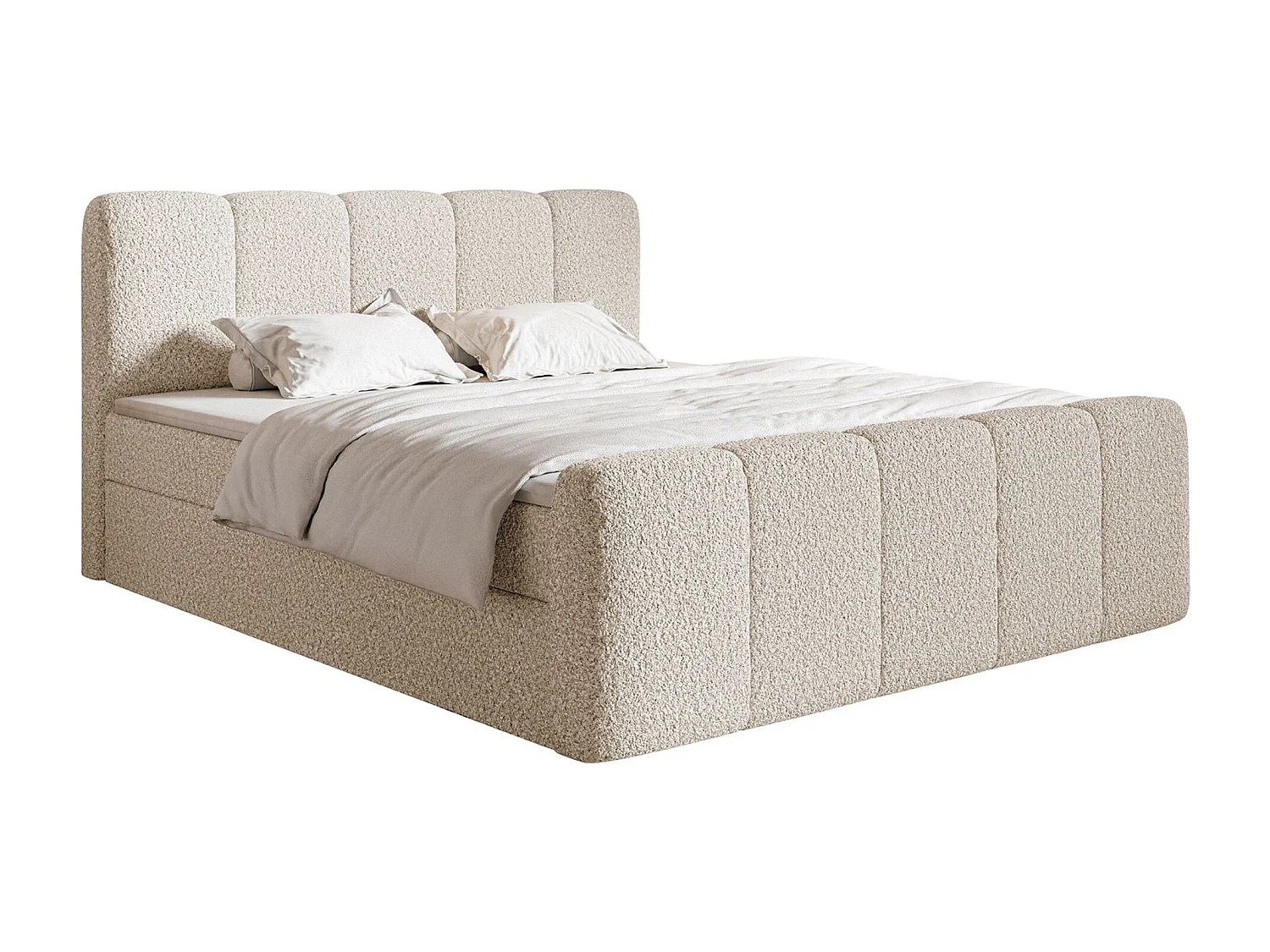Lit continental - 140x200 cm - en tissu bouclé beige clair - CLOUDY II