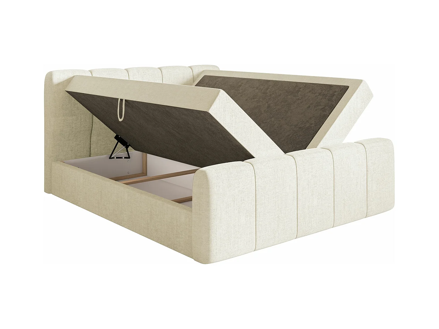 Boxspringbett 140x200 - mit Bettkästen und Topper - Chenille Creme - CLOUDY II