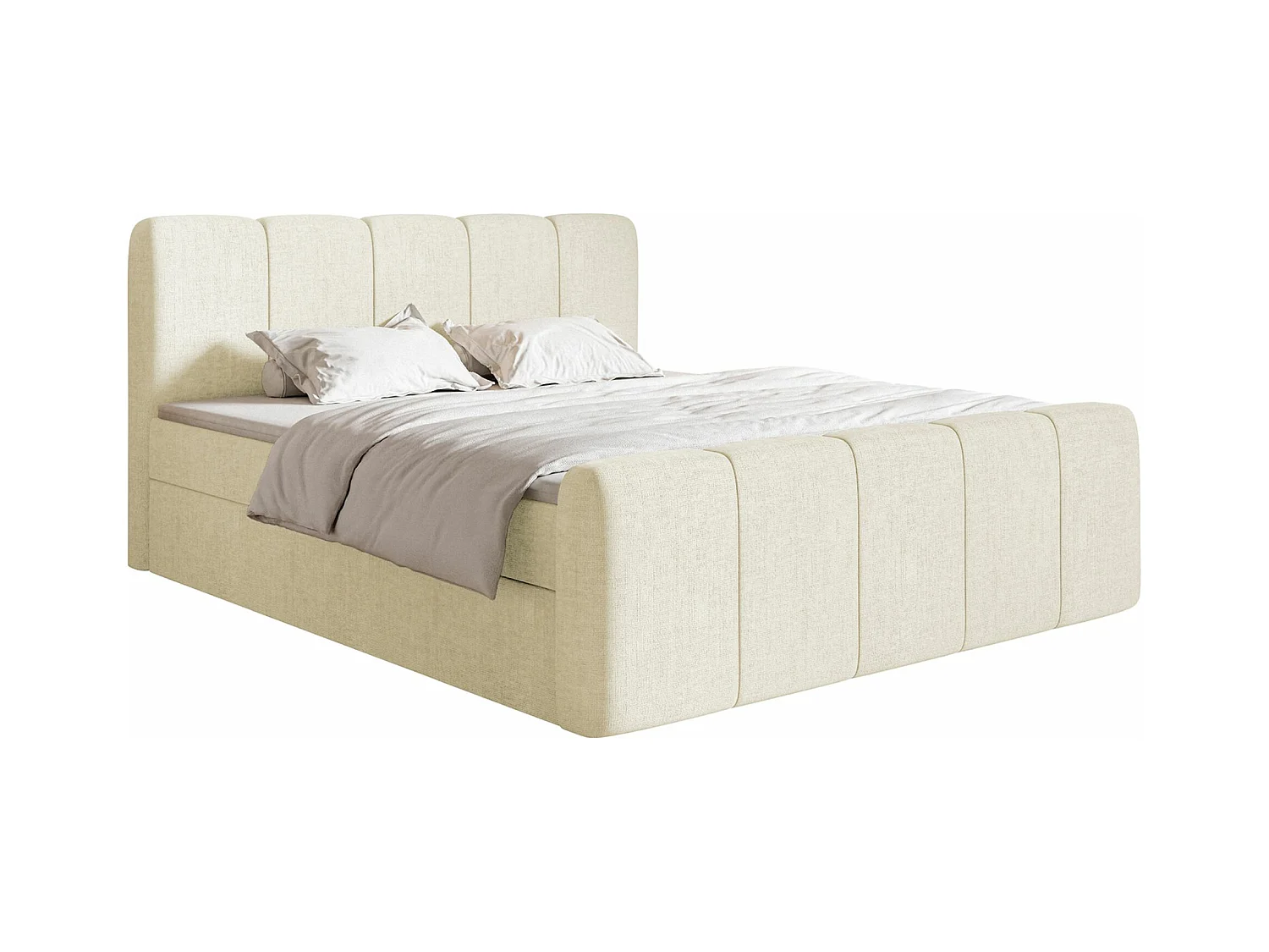 Boxspringbett 140x200 - mit Bettkästen und Topper - Chenille Creme - CLOUDY II