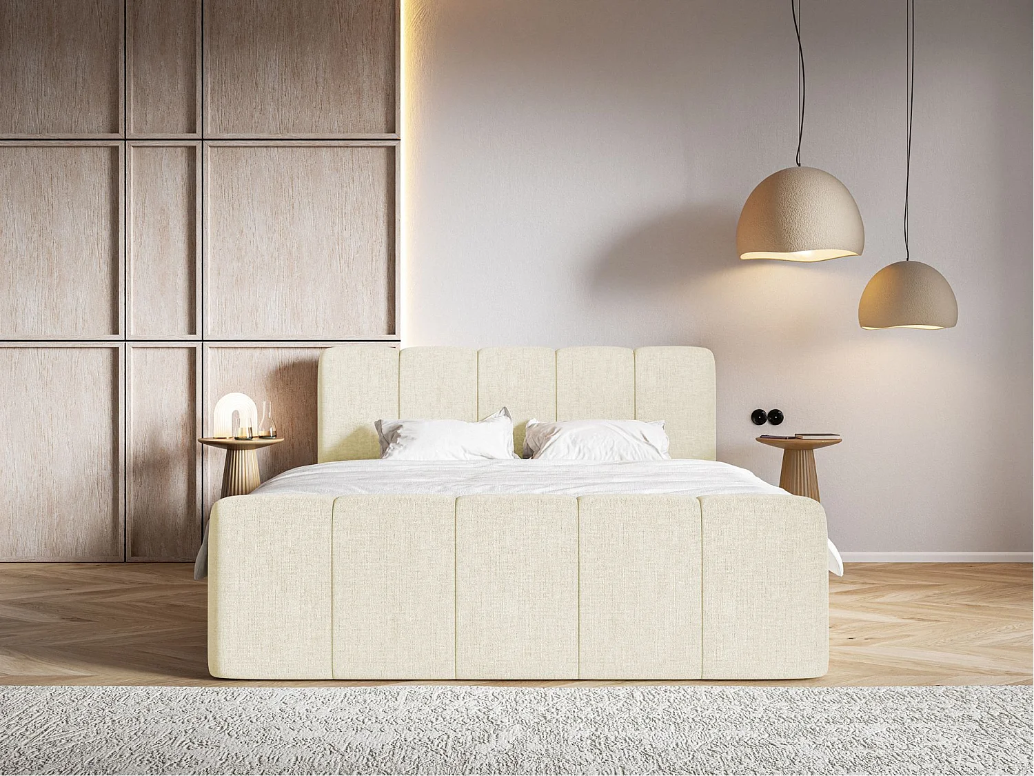 Boxspringbett 140x200 - mit Bettkästen und Topper - Chenille Creme - CLOUDY II