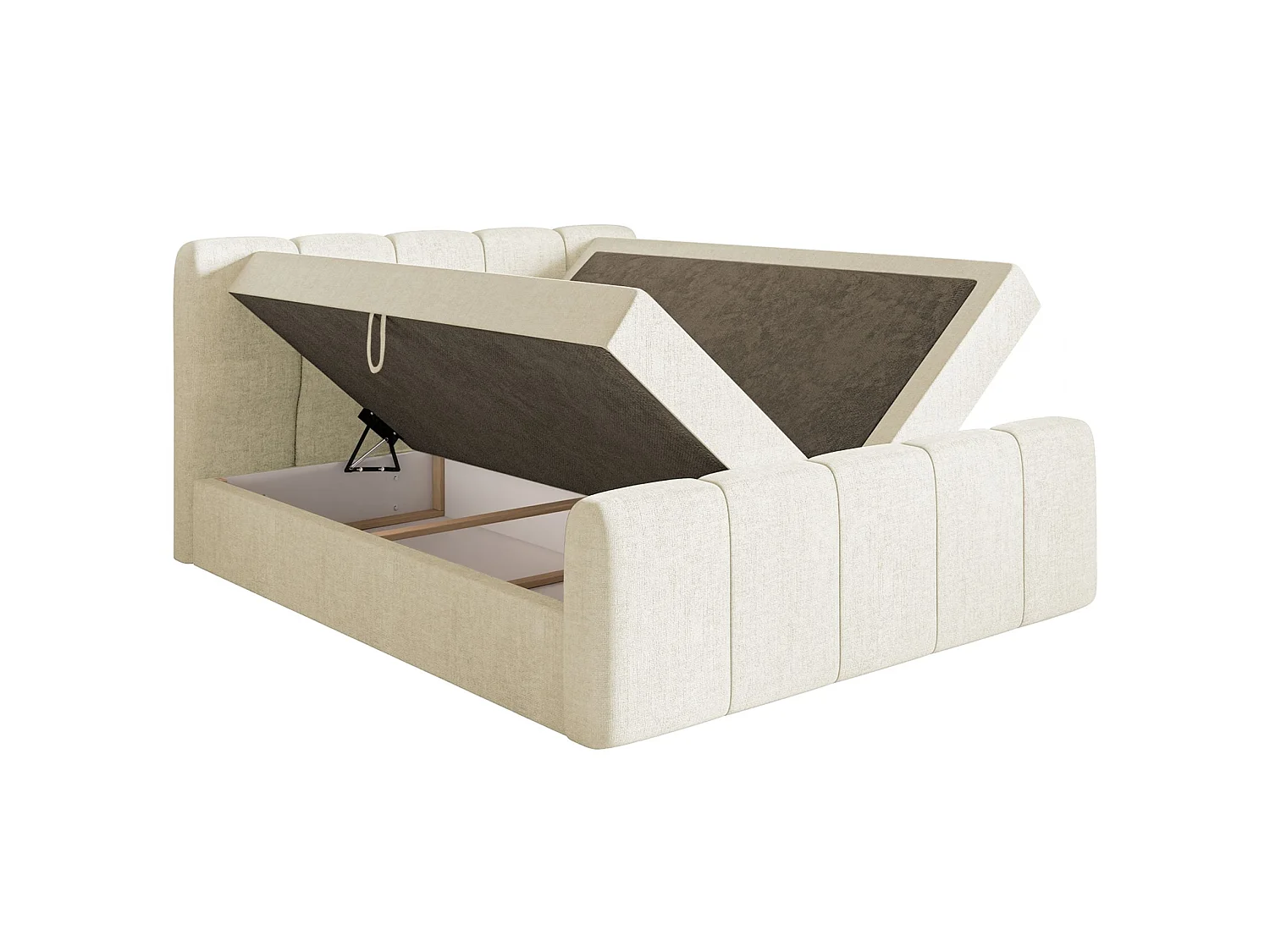 Boxspringbett 140x200 - mit Bettkästen und Topper - Chenille Creme - CLOUDY II