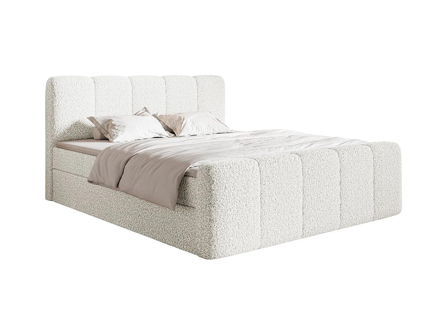 Boxspringbett 160x200 - mit Bettkästen und Topper - Bouclé Creme - CLOUDY II