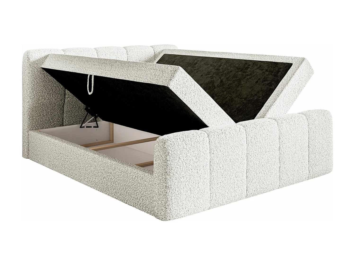 Lit continental - 160x200 cm - en tissu bouclé crème - CLOUDY II