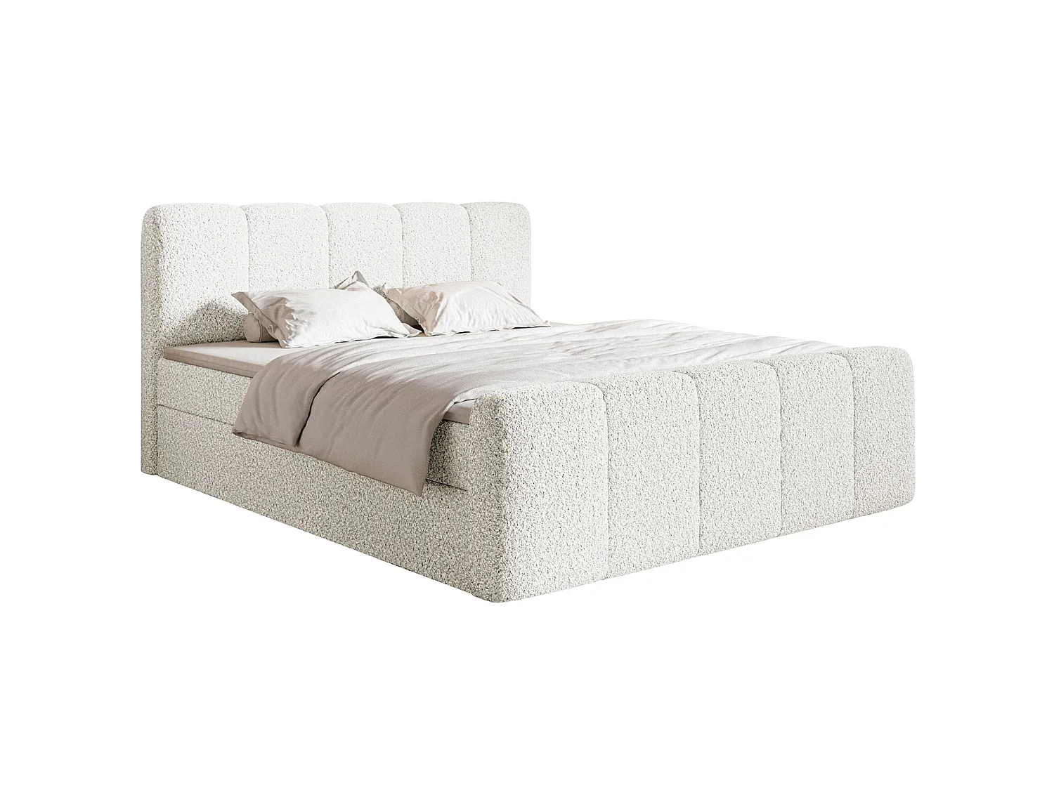 Continentaal bed - 160x200 cm - in crèmekleurige boucléstof - CLOUDY II