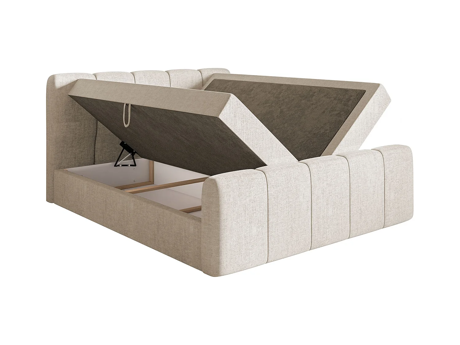 Continentaal bed met matrastopper - 180x200 cm - lichtbeige chenille - CLOUDY II
