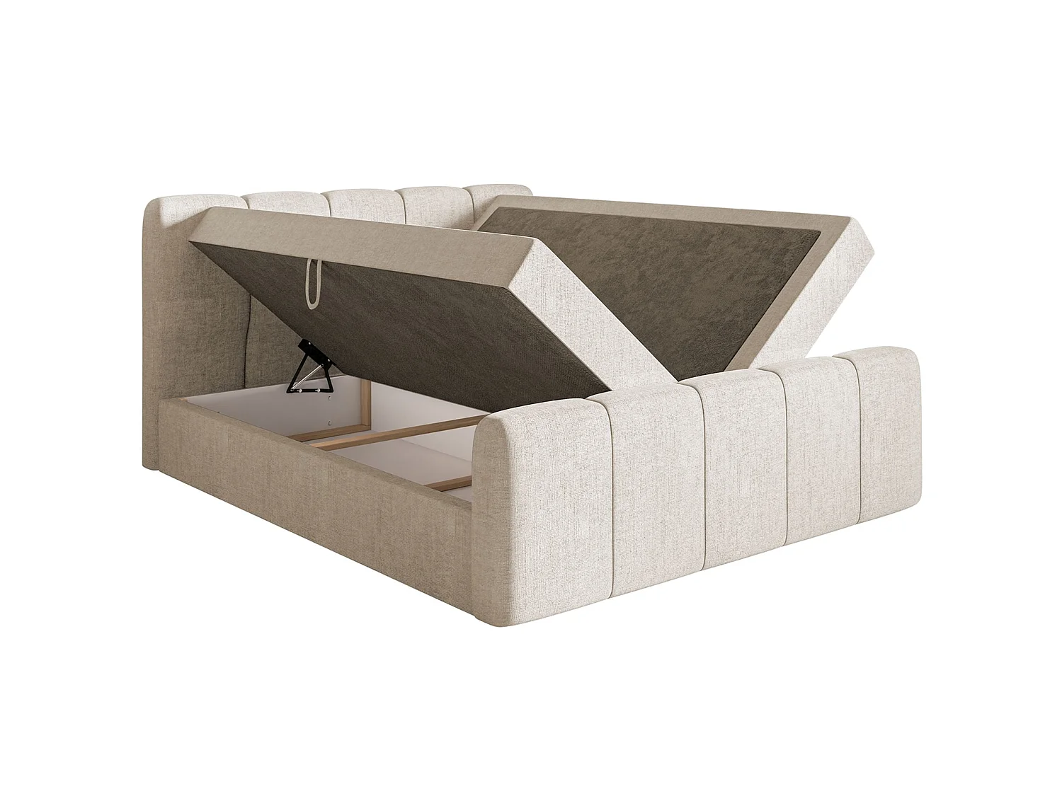 Boxspringbett 180x200 - mit Bettkästen und Topper - Chenille Hellbeige - CLOUDY II