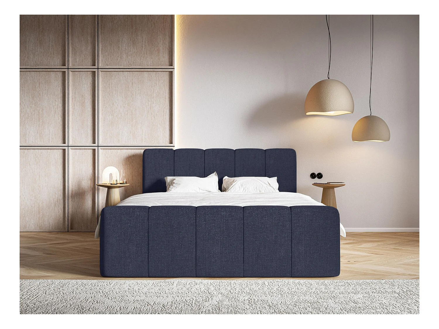 Continentaal bed met matrastopper - 180x200 cm - marineblauw chenille - CLOUDY II