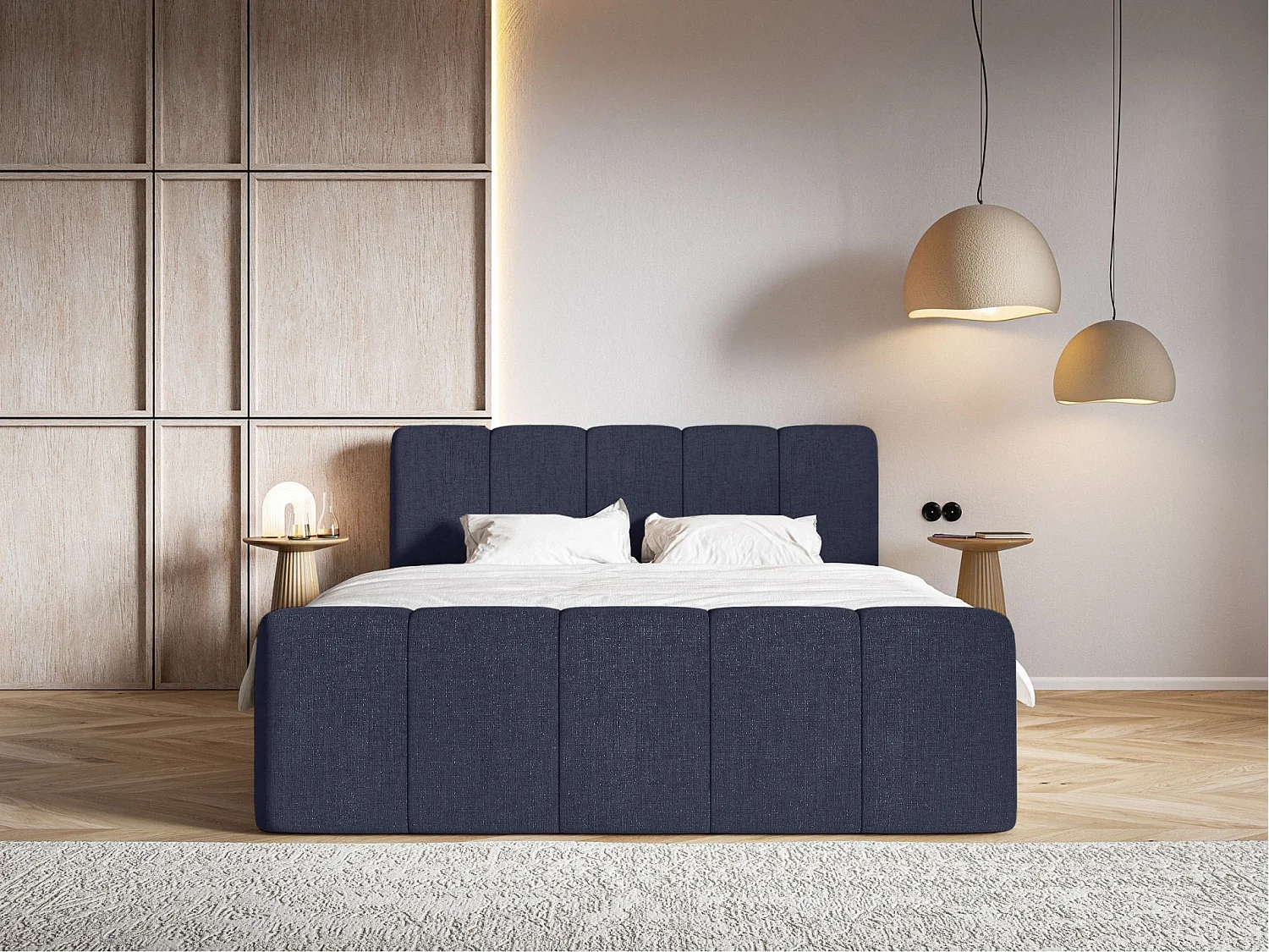 Boxspringbett 180x200 - mit Bettkästen und Topper - Chenille Marineblau - CLOUDY II