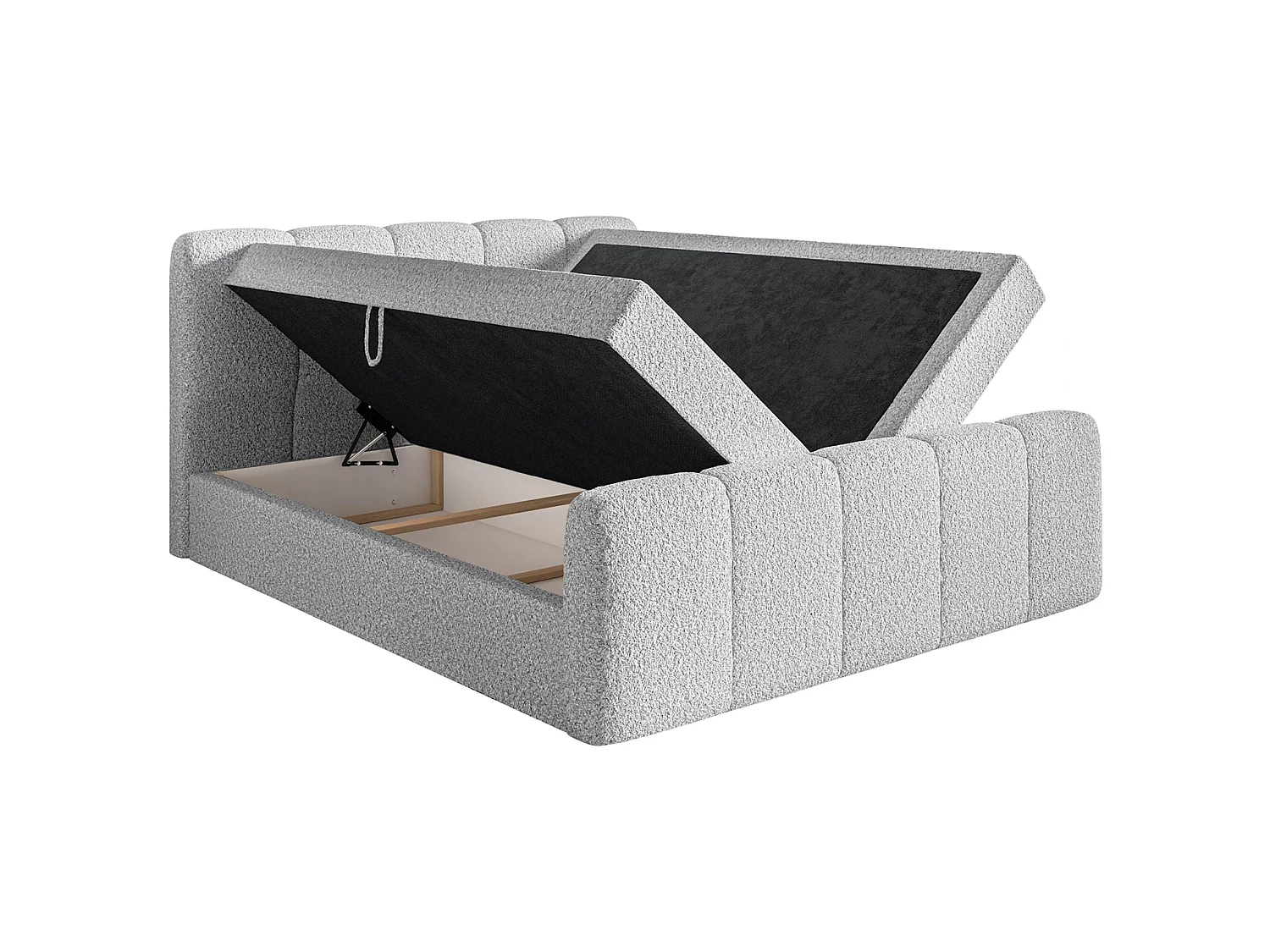 Continentaal bed - 140x200 cm - in lichtgrijze bouclé stof - CLOUDY II