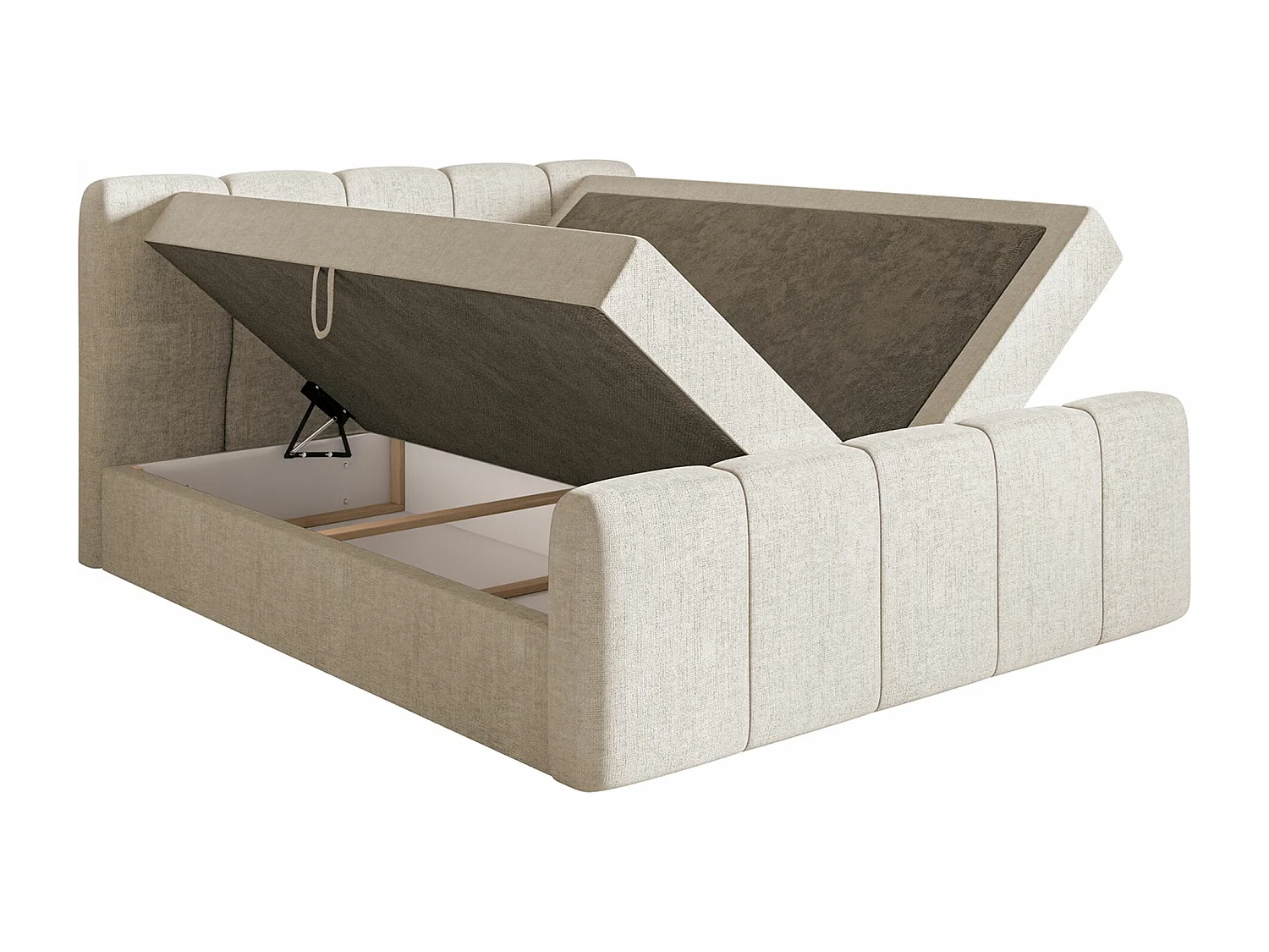 Boxspringbett 140x200 - mit Bettkästen und Topper - Chenille Hellbeige - CLOUDY II