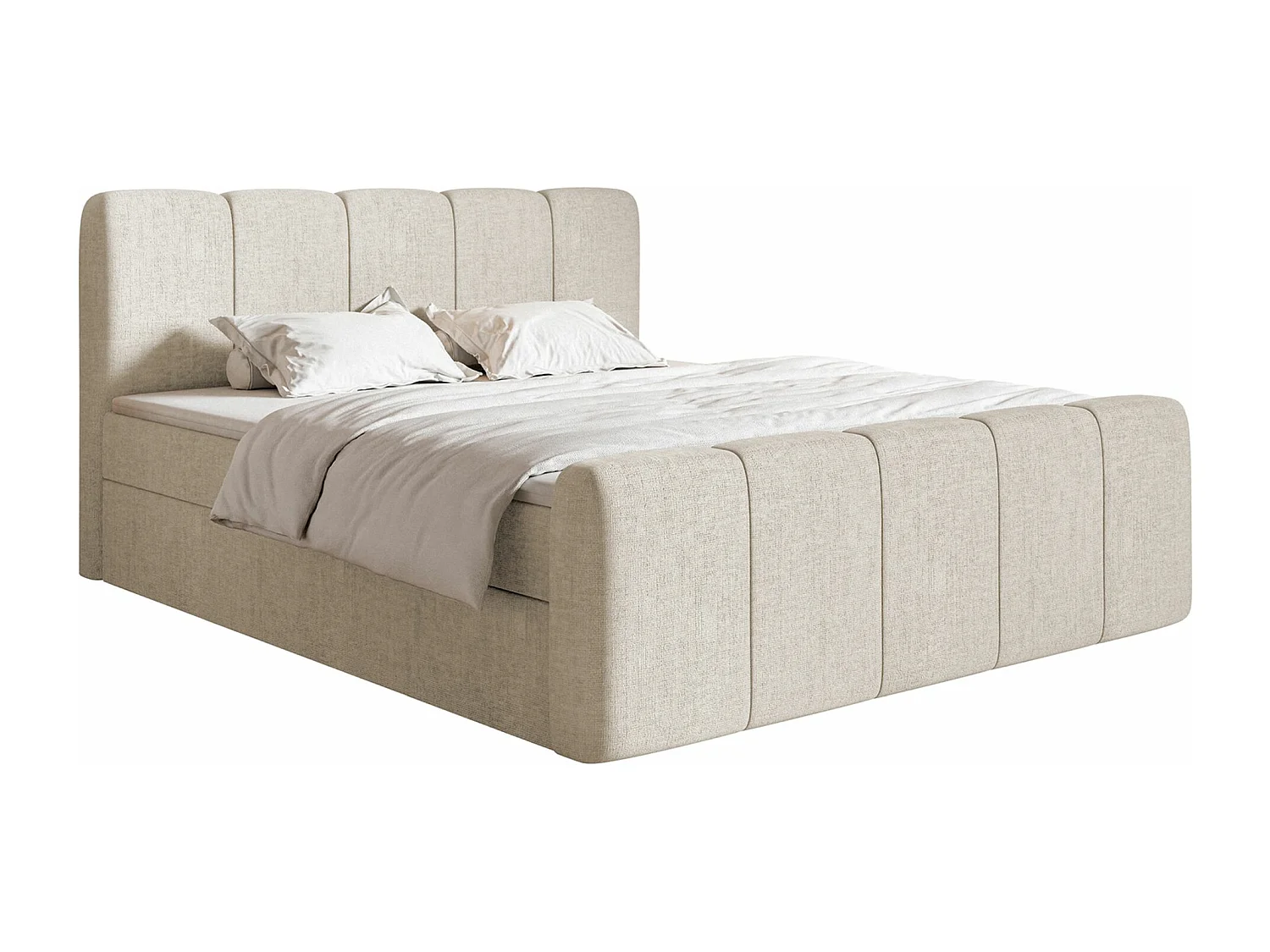Boxspringbett 140x200 - mit Bettkästen und Topper - Chenille Hellbeige - CLOUDY II