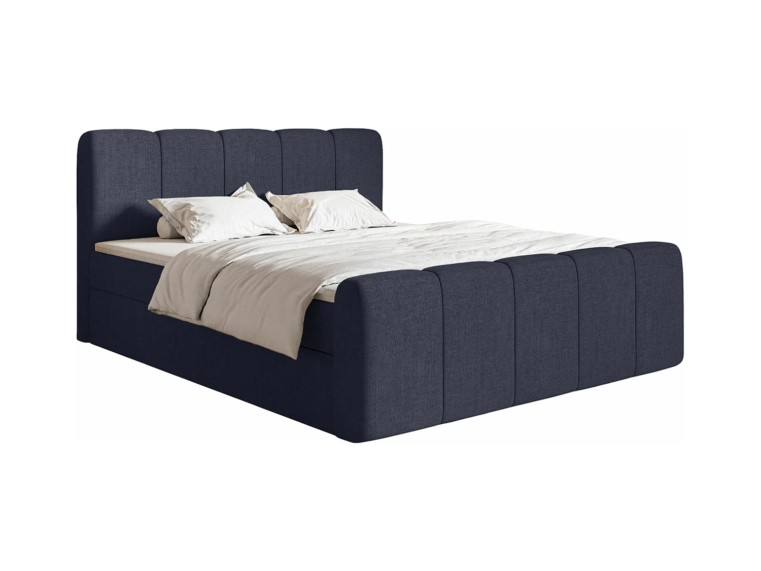 Lit continental avec surmatelas - 160x200 cm - chenille marine - CLOUDY II