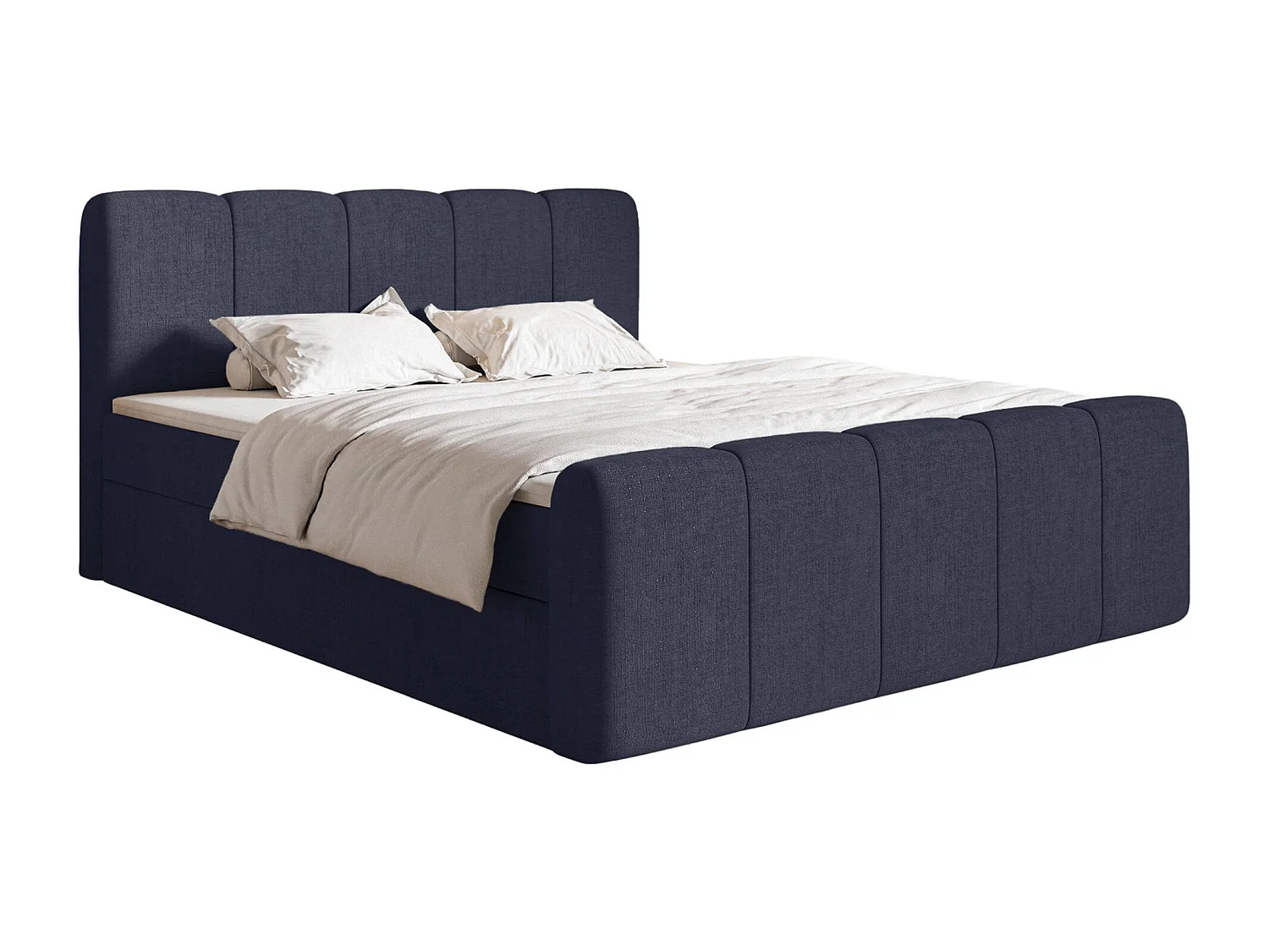 Boxspringbett 160x200 - mit Bettkästen und Topper - Chenille Marineblau - CLOUDY II