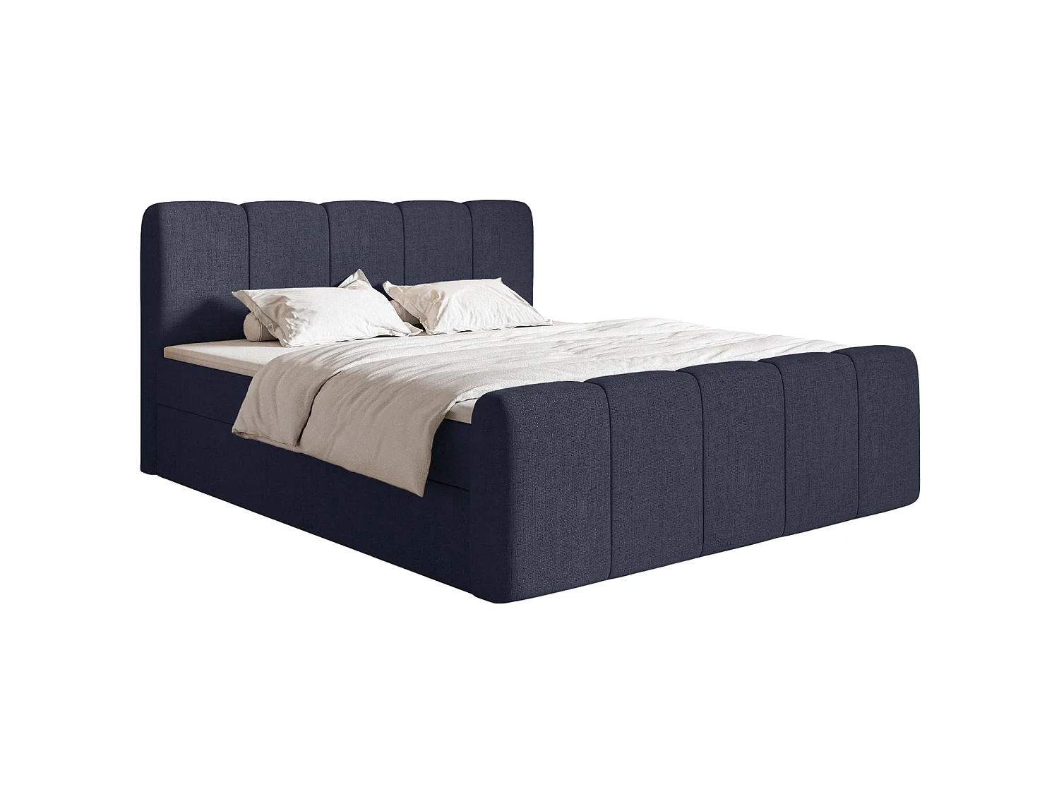 Boxspringbett 160x200 - mit Bettkästen und Topper - Chenille Marineblau - CLOUDY II