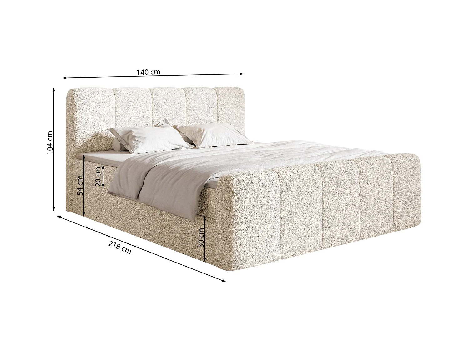 Lit continental avec surmatelas - 140x200 cm - chenille marine - CLOUDY II