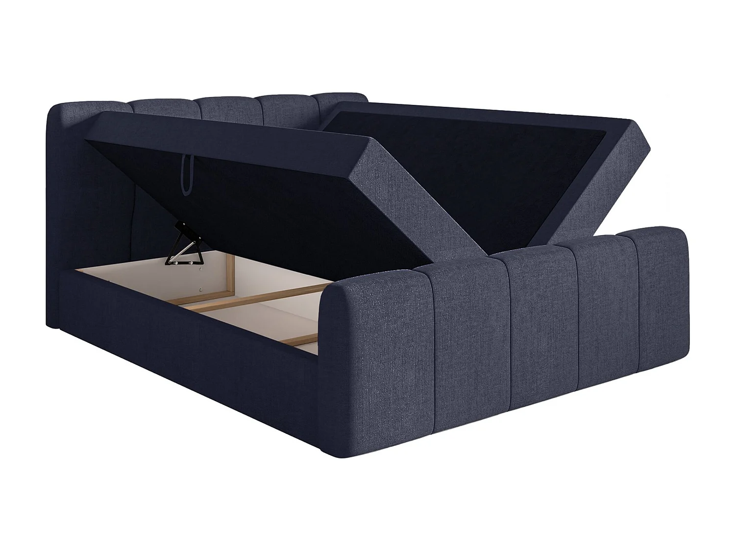 Boxspringbett 140x200 - mit Bettkästen und Topper - Chenille Marineblau - CLOUDY II