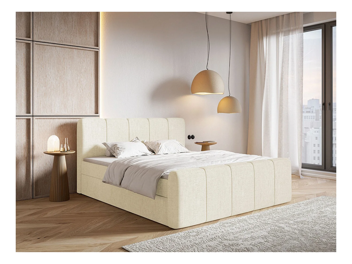Lit continental avec surmatelas - 180x200 cm - chenille crème - CLOUDY II