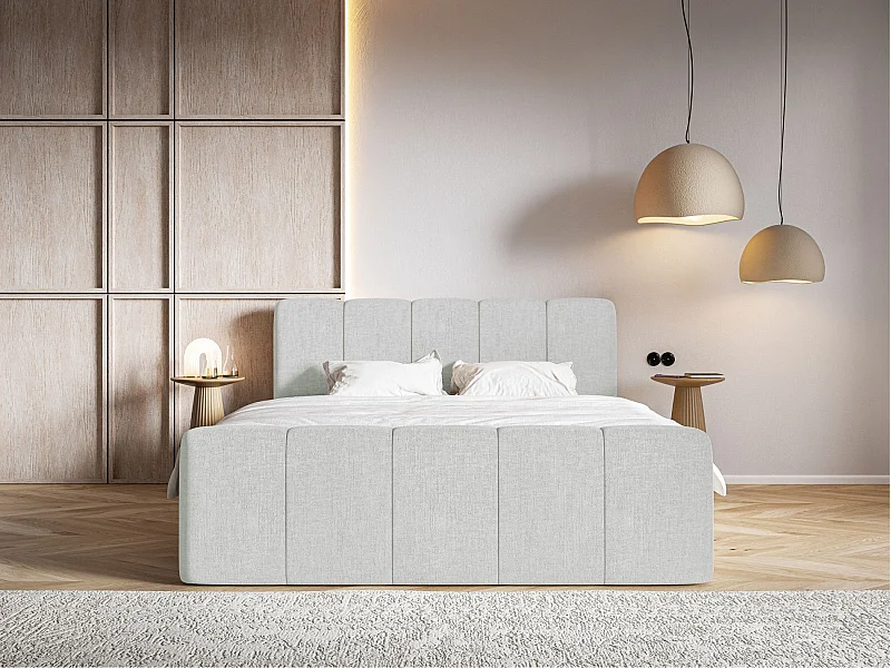 Continentaal bed met matrastopper - 140x200 cm - lichtgrijs chenille - CLOUDY II